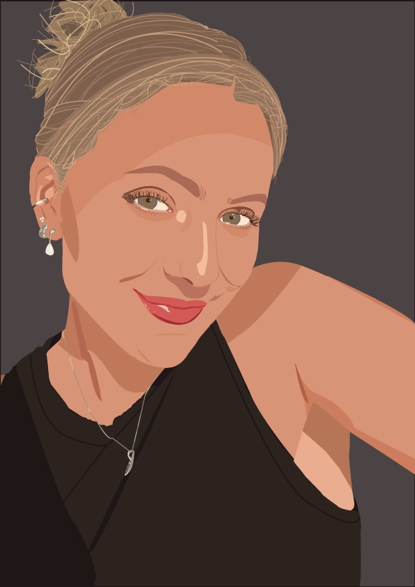 Illustration af portrætfoto skabt i Adobe Illustrator med hjælp af pentool-værktøjet
